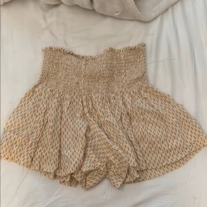 Cream and Brown Lace-Trimmed Skorts